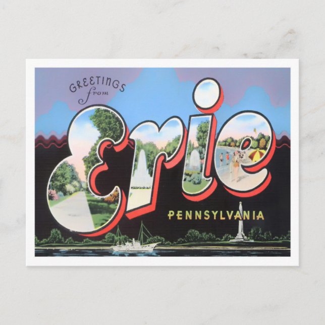 Erie, Pennsylvania Vintage Big Letters Postcard (Front)
