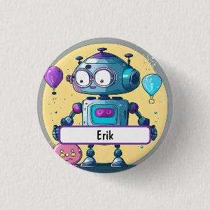 Erik the Brainy Bot With Custom Nametag 1 Inch Round Button