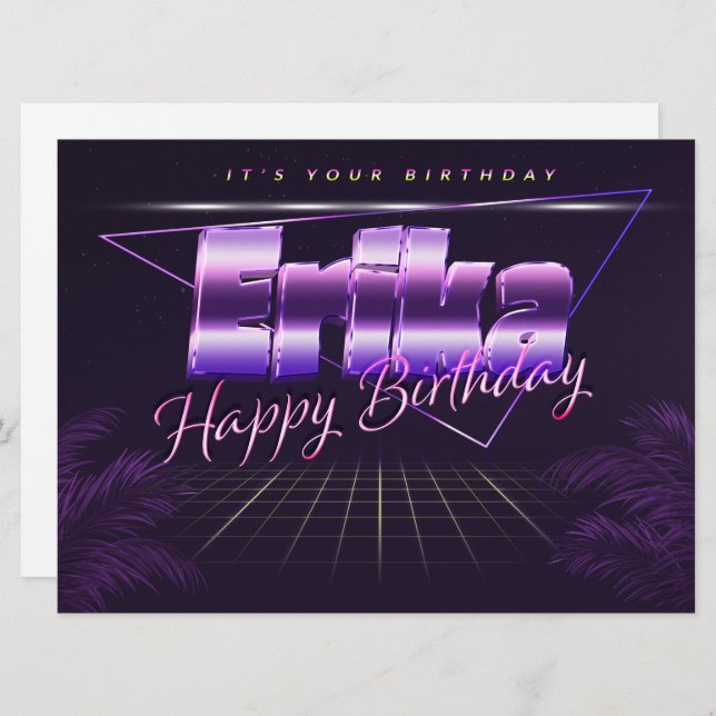 Erika name first name lila retro card birthday (Front/Back)