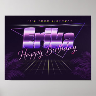 Erika Name Vorname lila retro Poster Geburtstag