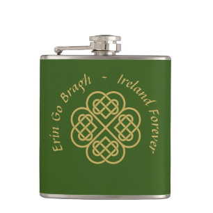 Erin Go Bragh Gold Celtic Shamrock   Hip Flask