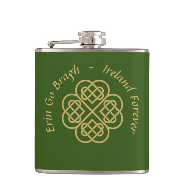 Erin Go Bragh Gold Celtic Shamrock   Hip Flask (Front)