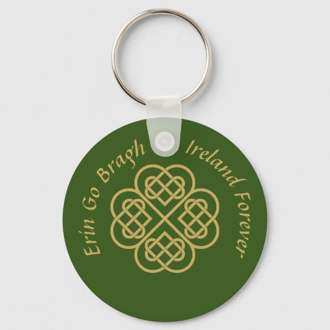 Erin Go Bragh Gold Celtic Shamrock  Keychain (Front)