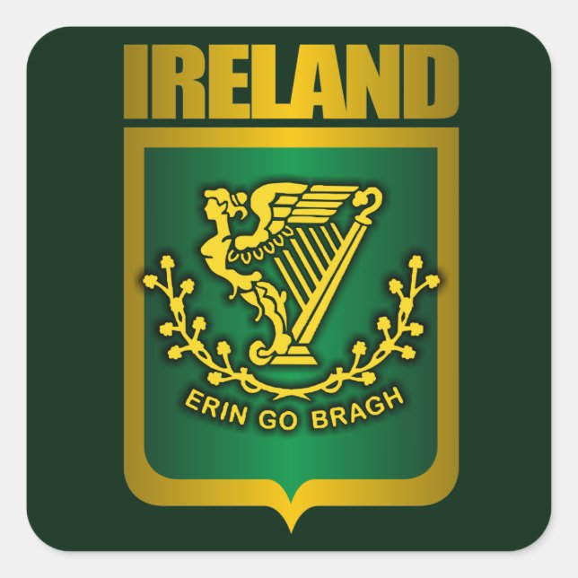 "Erin Go Bragh" Gold Square Sticker (Front)