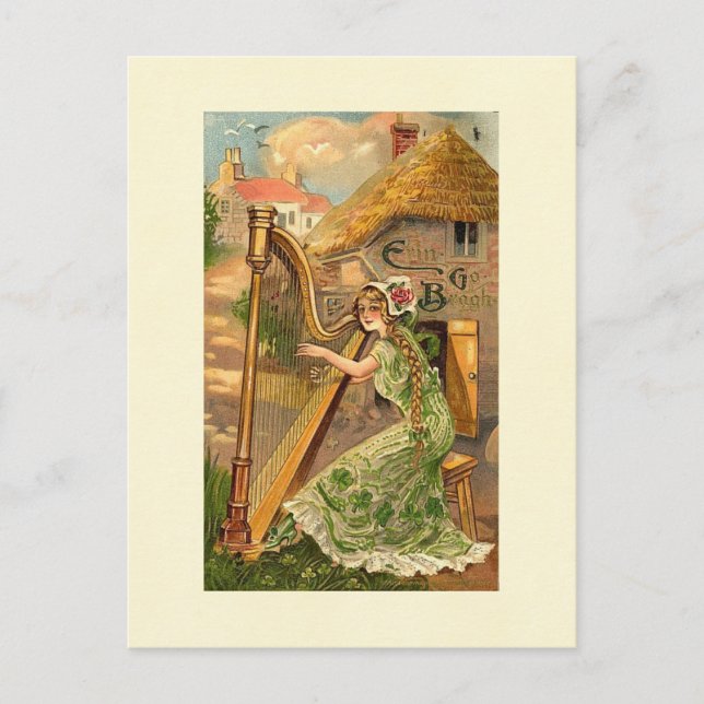 Erin Go Bragh Harp Woman Postcard (Front)
