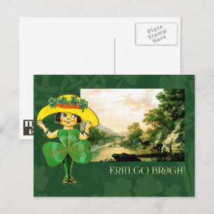 Erin Go Bragh Vintage Irish Girl St.Patrick's Day Postcard