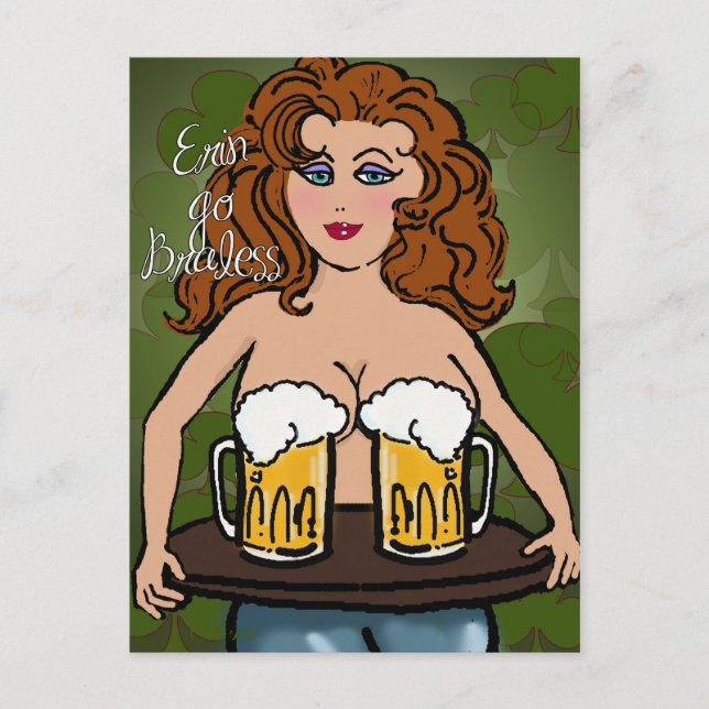 Erin Go Braless | Funny St. Patrick's Day Holiday Postcard (Front)