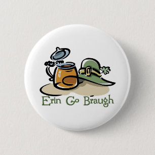 Erin Go Braugh Pint and Hat 2 Inch Round Button