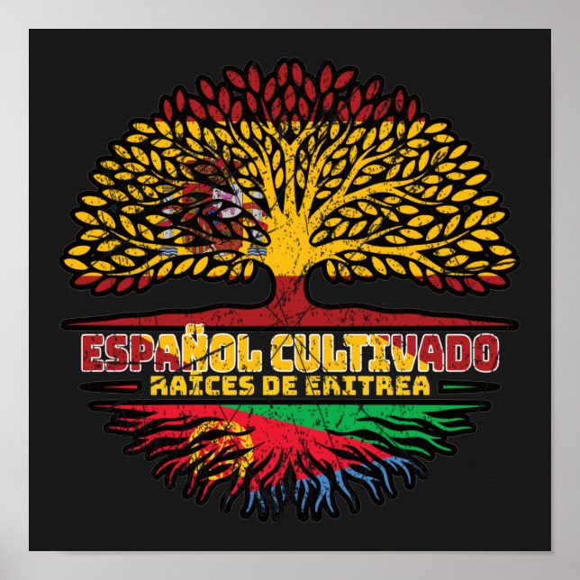Eritrea Eritrean Spain Spanish Tree Roots Flag Poster (Front)