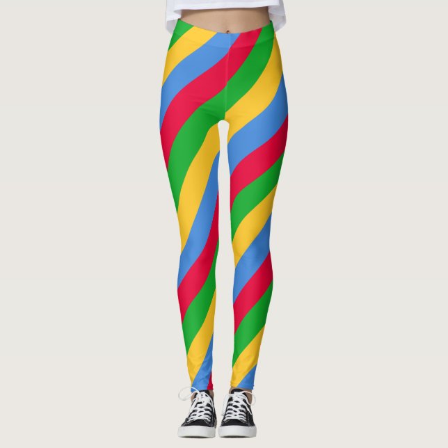Eritrea National Flag Colours Diagonal Striped Leggings (Front)