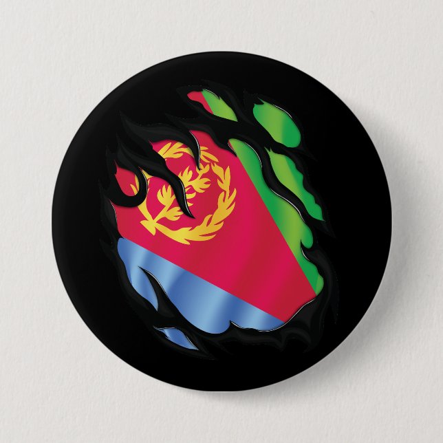 Eritrea Ripped Flag 3 Inch Round Button (Front)