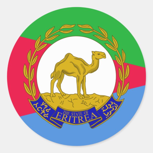 Eritrean Flag & National Emblem, Flag of Eritrea Classic Round Sticker (Front)
