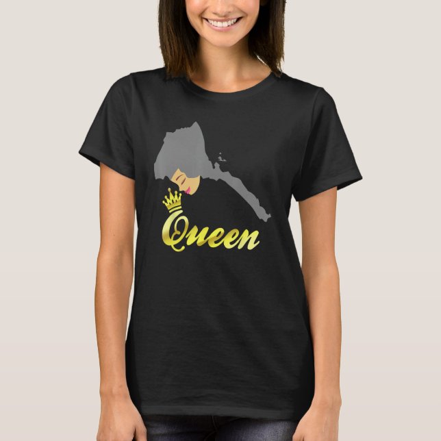 Eritrean Queen Eritrea Map Dark Hair T-Shirt (Front)