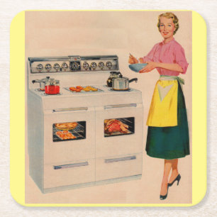 Erma and her double-barrelled oven square paper coaster