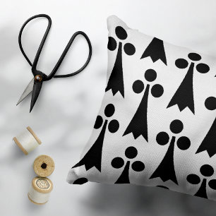 Ermine Pattern, Medieval Pattern, Black on White Accent Pillow