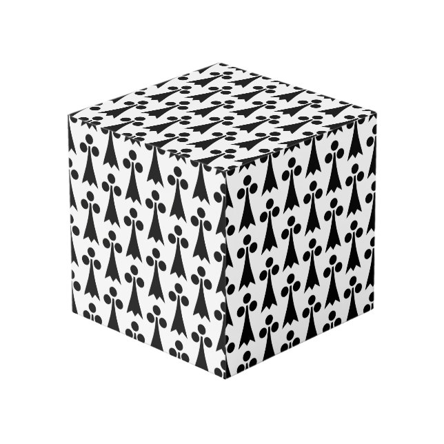 Ermine Pattern, Medieval Pattern, Black on White Cube (Front Angled)