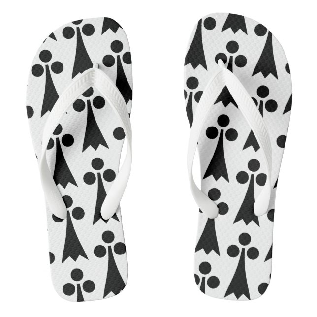 Ermine Pattern, Medieval Pattern, Black on White Flip Flops (Footbed)