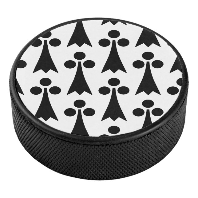 Ermine Pattern, Medieval Pattern, Black on White Hockey Puck (3/4)