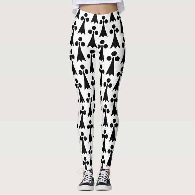 Ermine Pattern, Medieval Pattern, Black on White Leggings (Front)