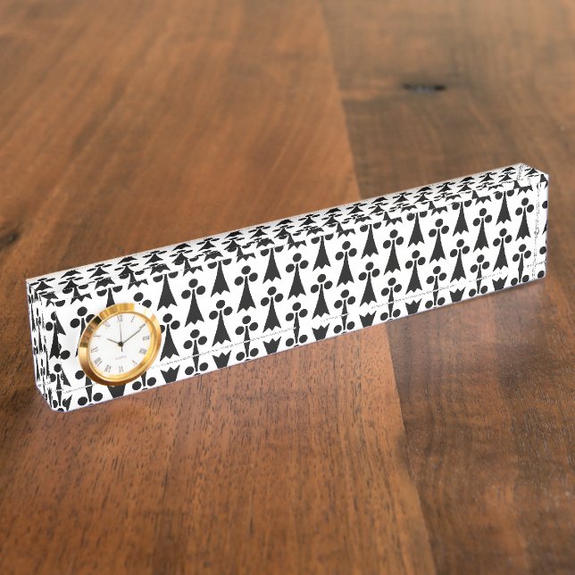 Ermine Pattern, Medieval Pattern, Black on White Nameplate (Side)
