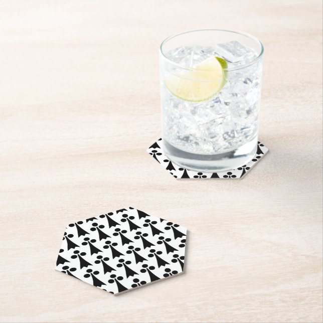 Ermine Pattern, Medieval Pattern, Black on White Paper Coaster (Insitu)