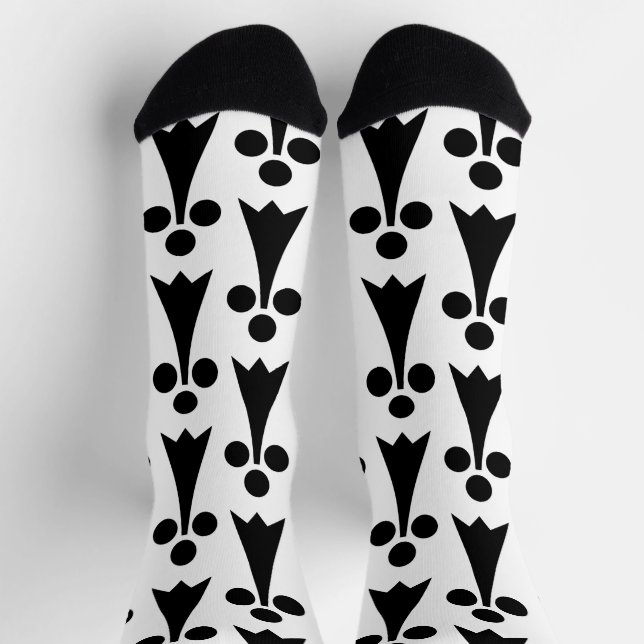 Ermine Pattern, Medieval Pattern, Black on White Socks (Top)