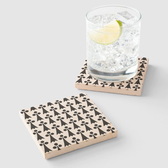 Ermine Pattern, Medieval Pattern, Black on White Stone Coaster (Side)