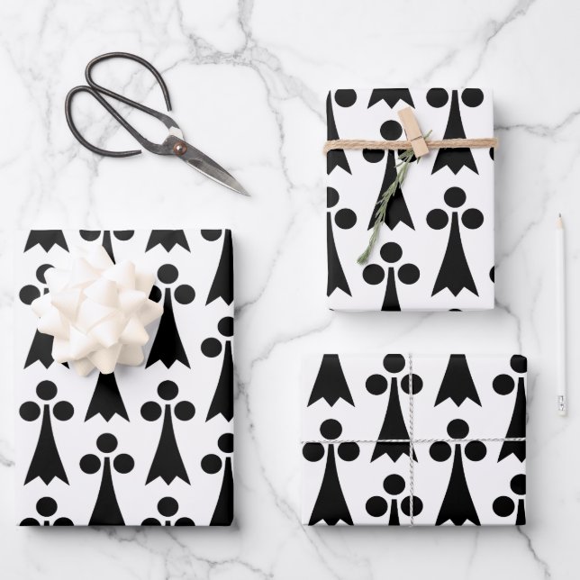 Ermine Pattern, Medieval Pattern, Black on White Wrapping Paper Sheet (Front)