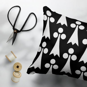 Ermine Pattern, Medieval Pattern, White on Black Accent Pillow