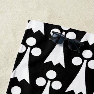 Ermine Pattern, Medieval Pattern, White on Black Beach Towel