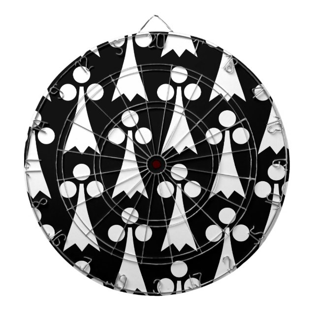 Ermine Pattern, Medieval Pattern, White on Black Dartboard (Front)