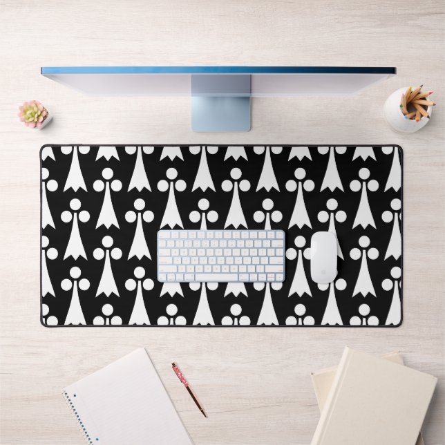 Ermine Pattern, Medieval Pattern, White on Black Desk Mat (Office 1)