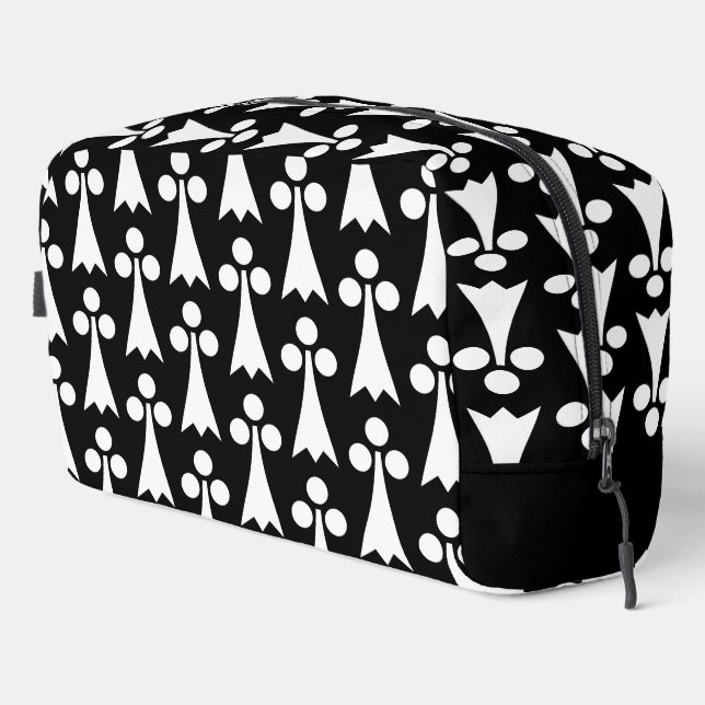 Ermine Pattern, Medieval Pattern, White on Black Dopp Kit (Right Corner)