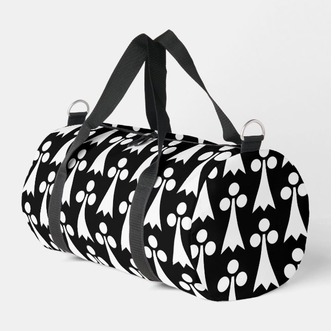 Ermine Pattern, Medieval Pattern, White on Black Duffle Bag (Left Corner)
