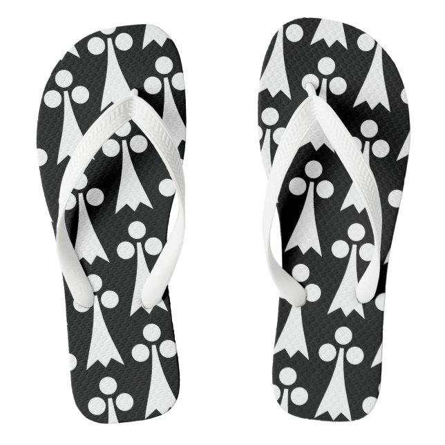 Ermine Pattern, Medieval Pattern, White on Black Flip Flops (Footbed)