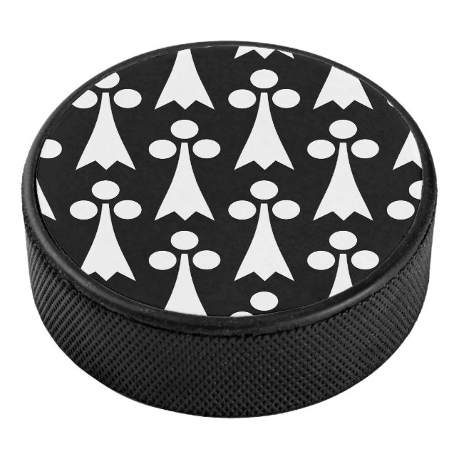 Ermine Pattern, Medieval Pattern, White on Black Hockey Puck (3/4)