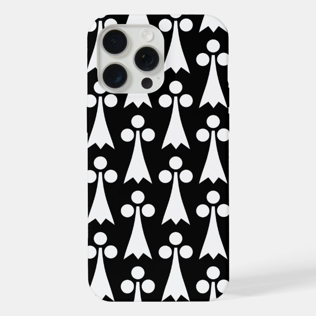 Ermine Pattern, Medieval Pattern, White on Black iPhone Case (Back)