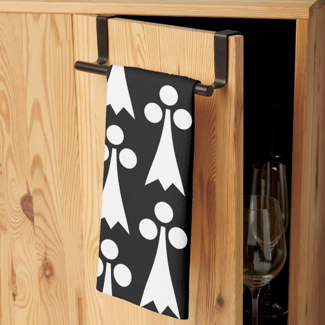 Ermine Pattern, Medieval Pattern, White on Black Kitchen Towel (Thirds Fold)