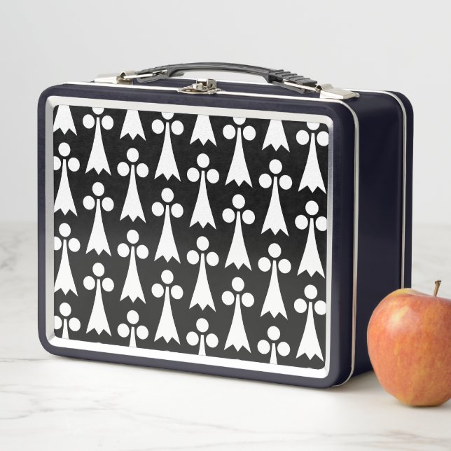 Ermine Pattern, Medieval Pattern, White on Black Metal Lunch Box (In Situ)