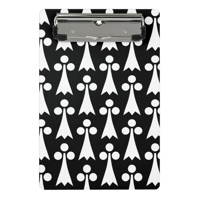 Ermine Pattern, Medieval Pattern, White on Black Mini Clipboard (Front)