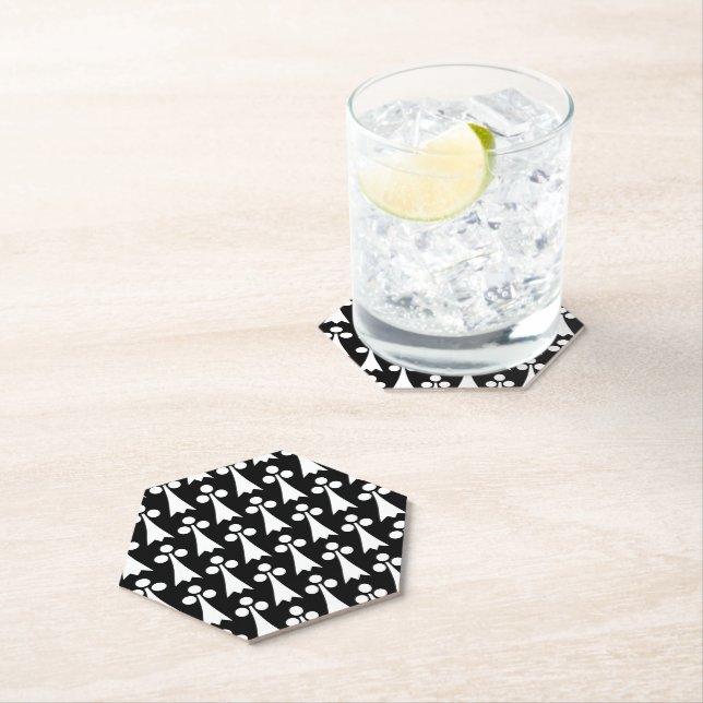 Ermine Pattern, Medieval Pattern, White on Black Paper Coaster (Insitu)