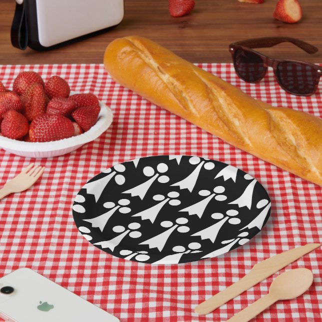 Ermine Pattern, Medieval Pattern, White on Black Paper Plate (Picnic)