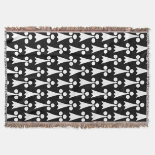 Ermine Pattern, Medieval Pattern, White on Black Throw Blanket