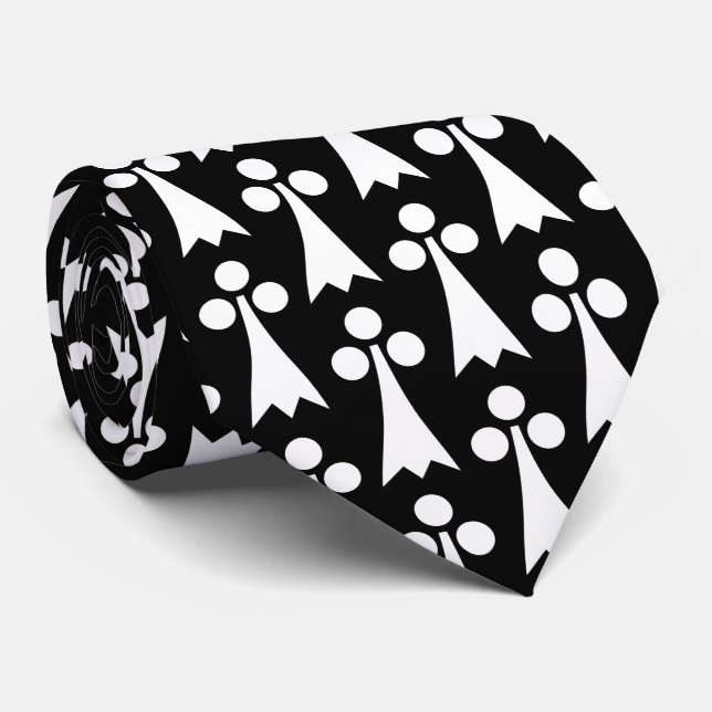 Ermine Pattern, Medieval Pattern, White on Black Tie (Rolled)
