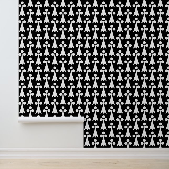 Ermine Pattern, Medieval Pattern, White on Black Wallpaper (Application)