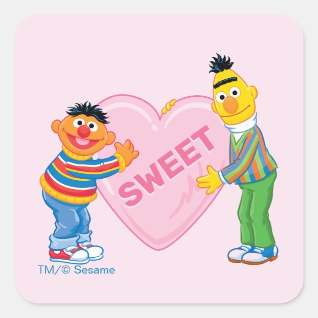 Ernie & Bert Big Valentine's Heart Square Sticker (Front)