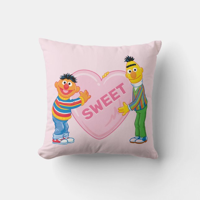 Ernie & Bert Big Valentine's Heart Throw Pillow (Front)