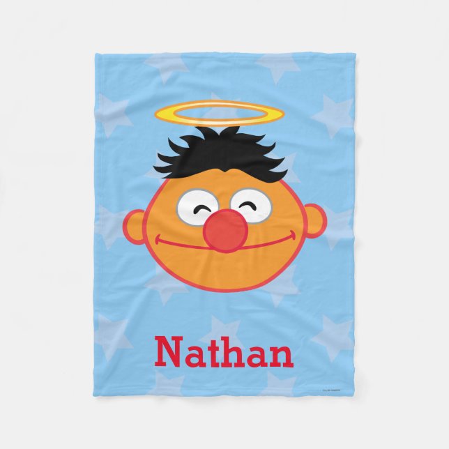Ernie Smiling Face with Halo | Add Your Name Fleece Blanket (Front)