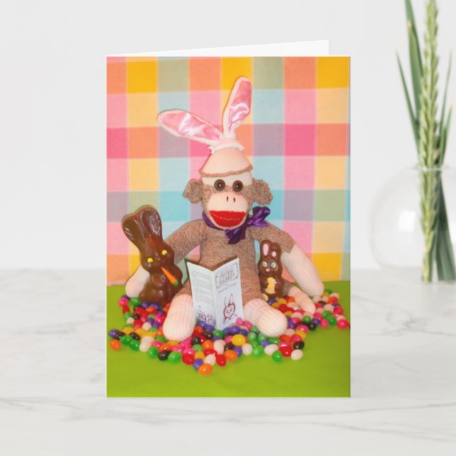 Ernie the Sock Monkey Choco Bunnies Easter Card (Front)