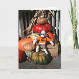 Ernie the Sock Monkey Halloween Pumpkin Card